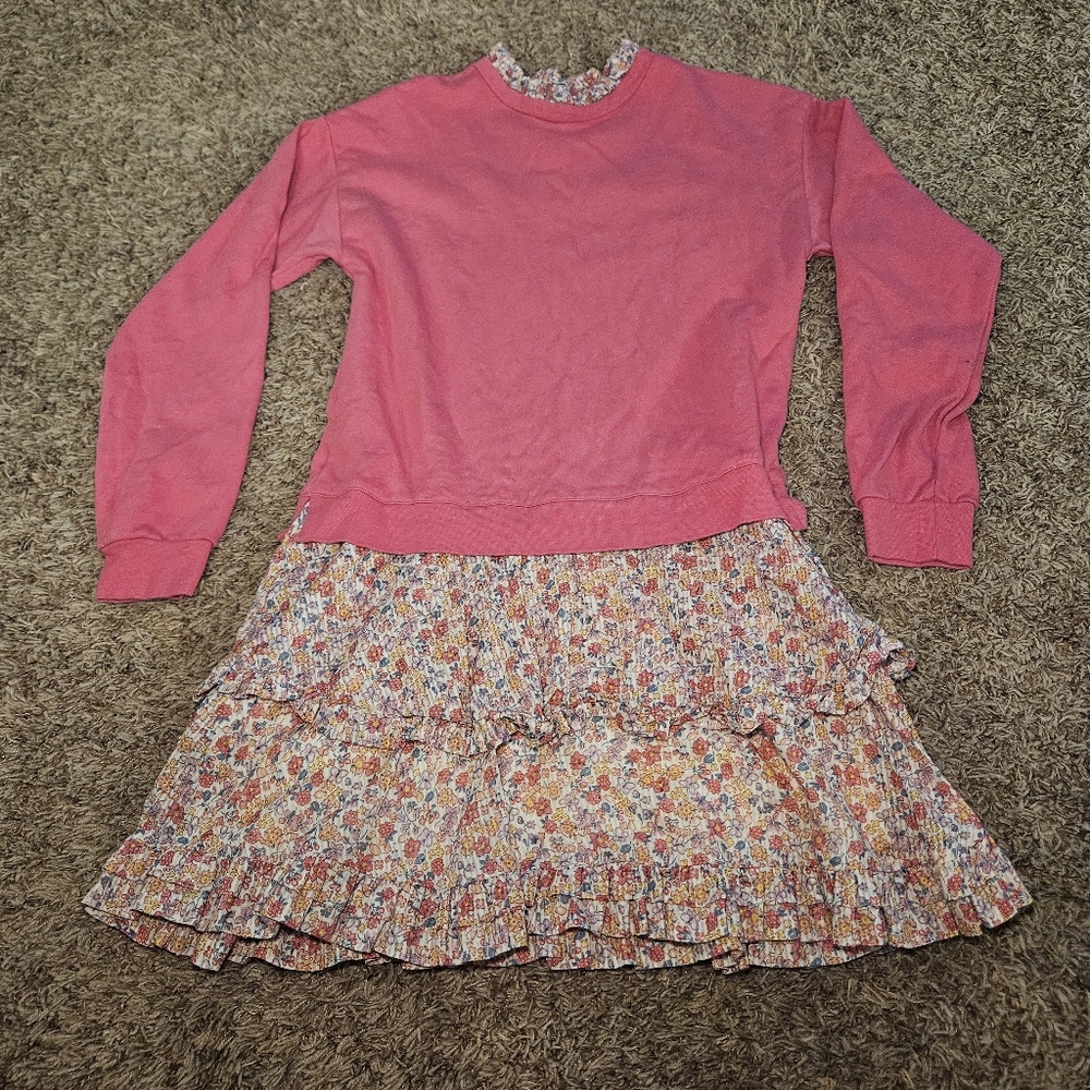 Boden Dress Girls 13-14 Pink Yellow Orange Floral Sweatshirt Juniors